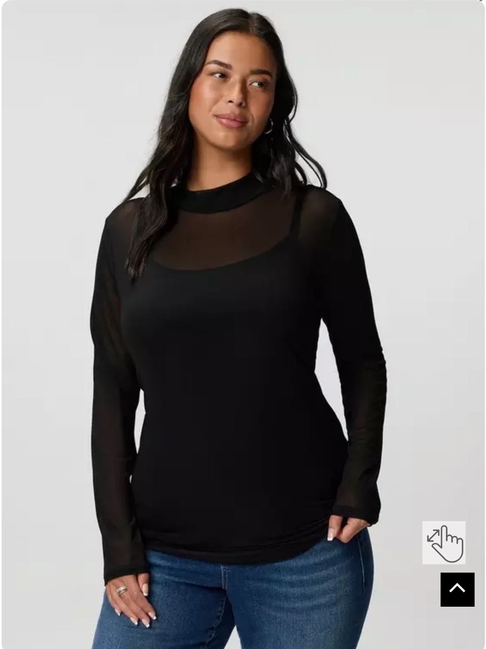Torrid Size 6 Black Mesh Mock Neck Long Sleeve Top